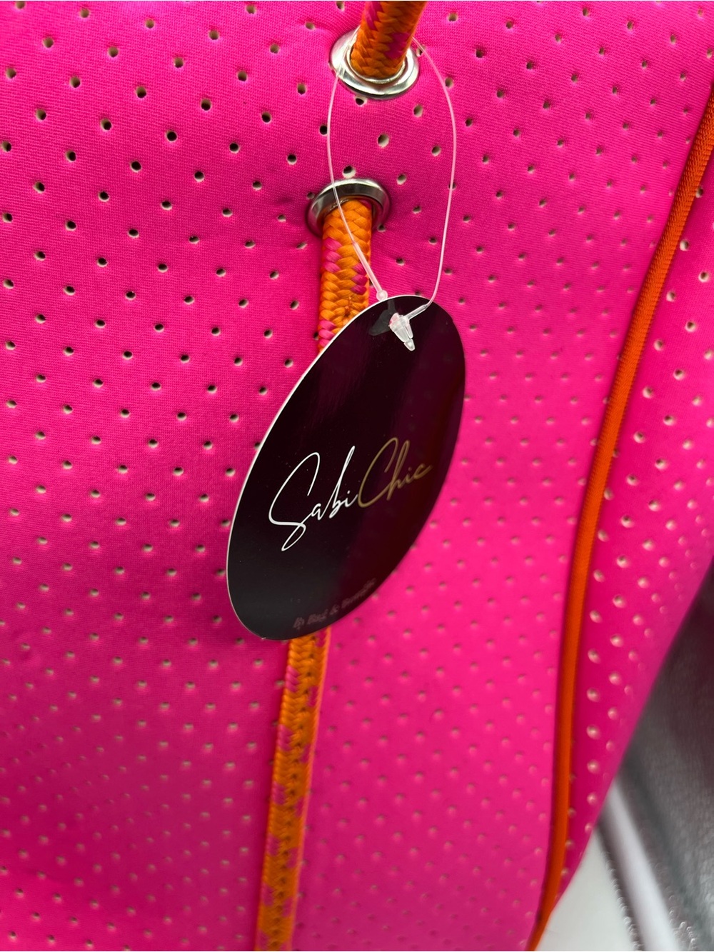NWT BAG & BOUGIE x SABICHIC Pink Orange Perforated Neoprene Washable Tote Bag - Picture 2 of 12